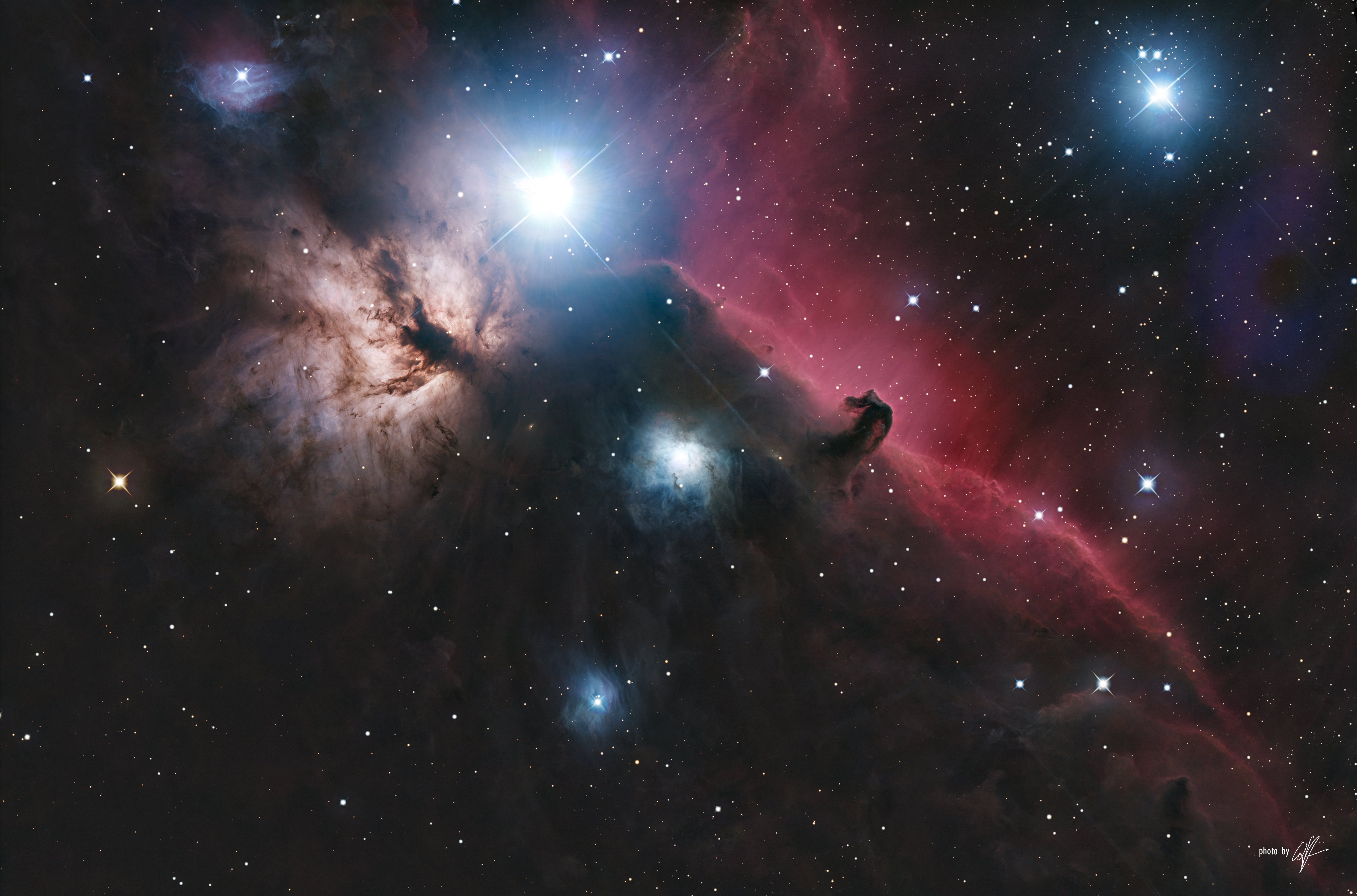 Pferdekopfnebel (IC 434) und Flammennebel (NGC 2024)